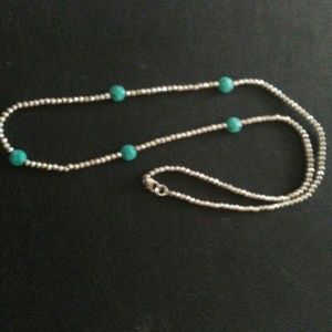 Shimmery sterling bead n turquoise necklace